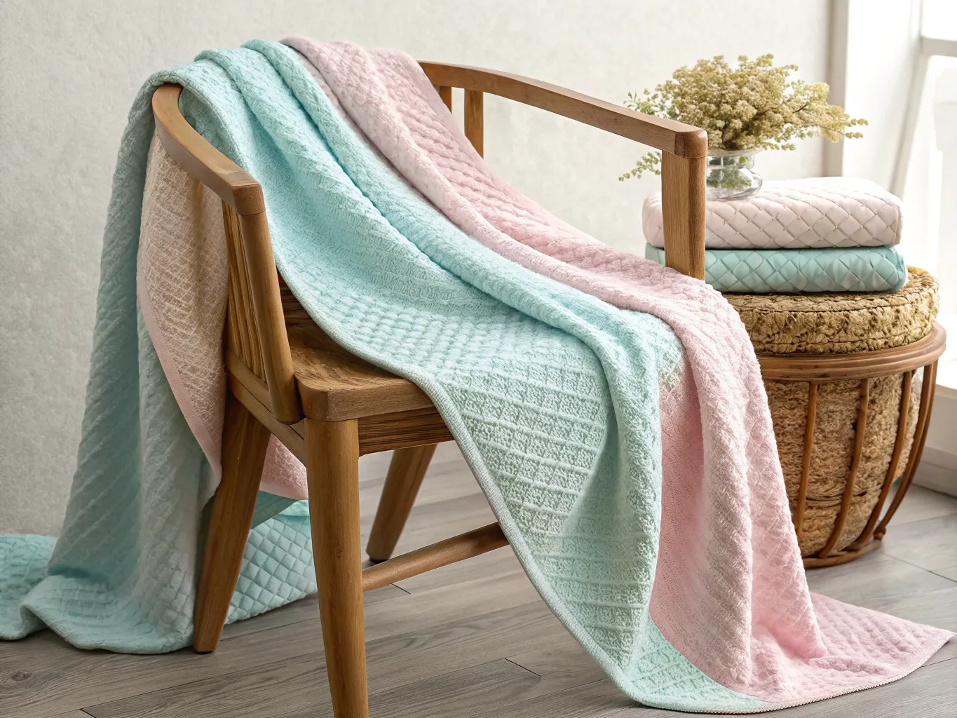 Bomullspläd i pastellfärger