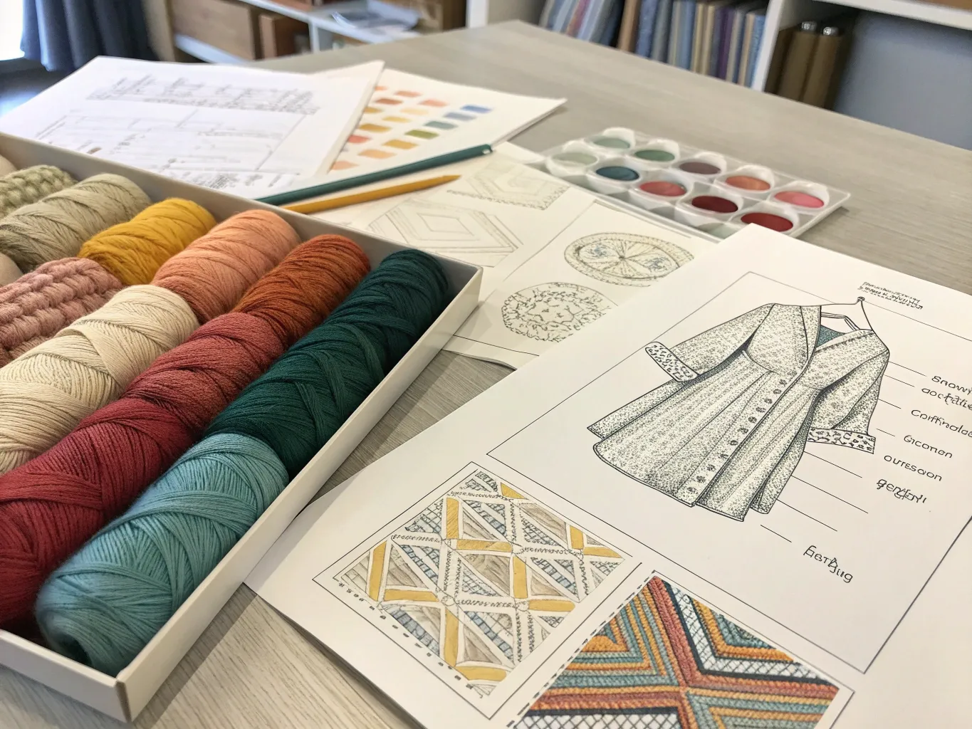 Designskisser och garnprover