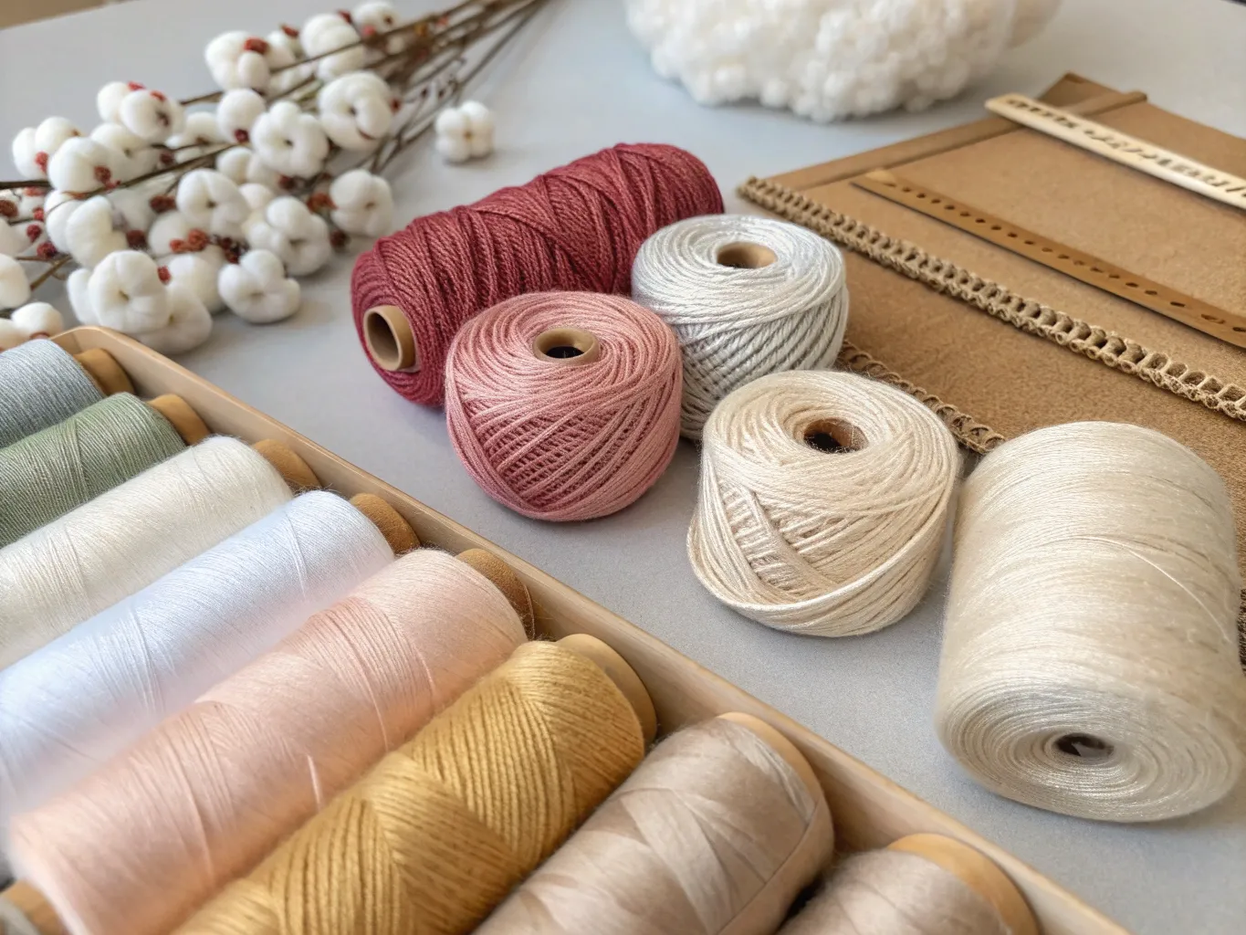 Urval av olika garner och material